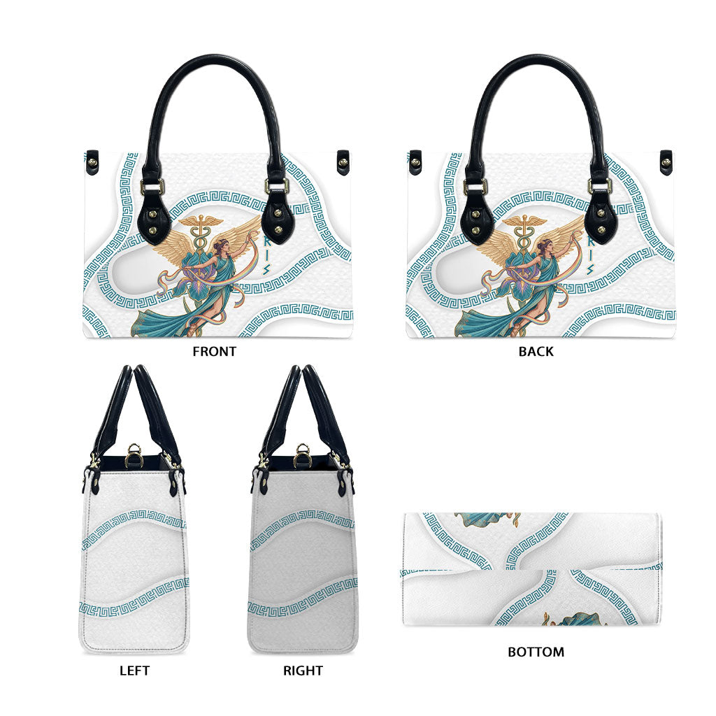 Iris Goddess Leather Bag Winged Iris Caduceus Staff Rainbow Ribbon Greek Key