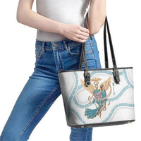 Iris Goddess Leather Tote Bag Winged Iris Caduceus Staff Rainbow Ribbon Greek Key