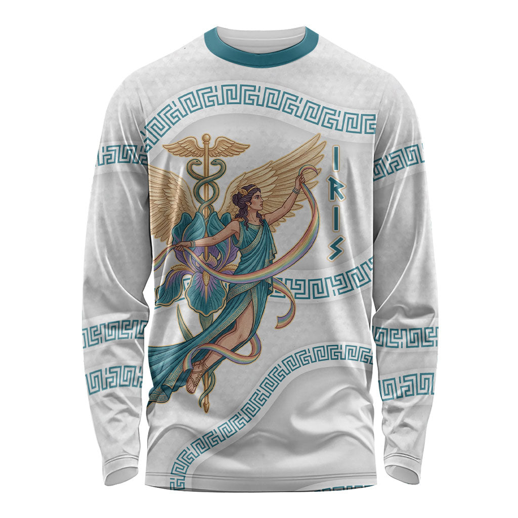 Iris Goddess Long Sleeve Shirt Winged Iris Caduceus Staff Rainbow Ribbon Greek Key