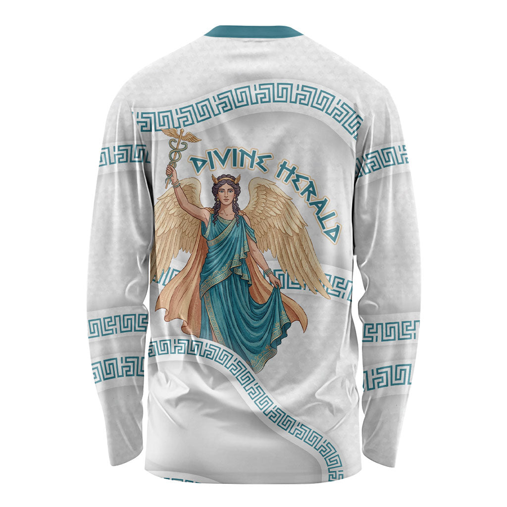 Iris Goddess Long Sleeve Shirt Winged Iris Caduceus Staff Rainbow Ribbon Greek Key