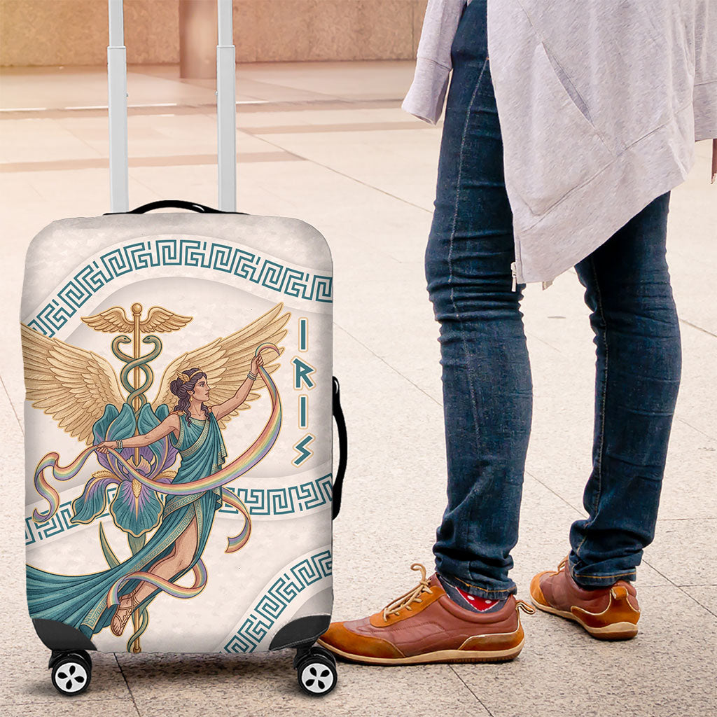 Iris Goddess Luggage Cover Winged Iris Caduceus Staff Rainbow Ribbon Greek Key