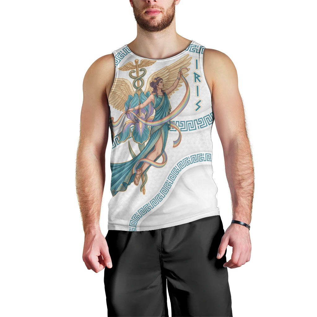 Iris Goddess Men Tank Top Winged Iris Caduceus Staff Rainbow Ribbon Greek Key