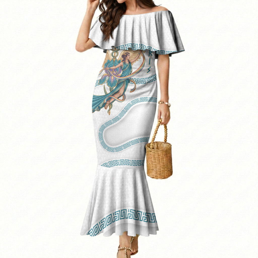 Iris Goddess Mermaid Dress Winged Iris Caduceus Staff Rainbow Ribbon Greek Key