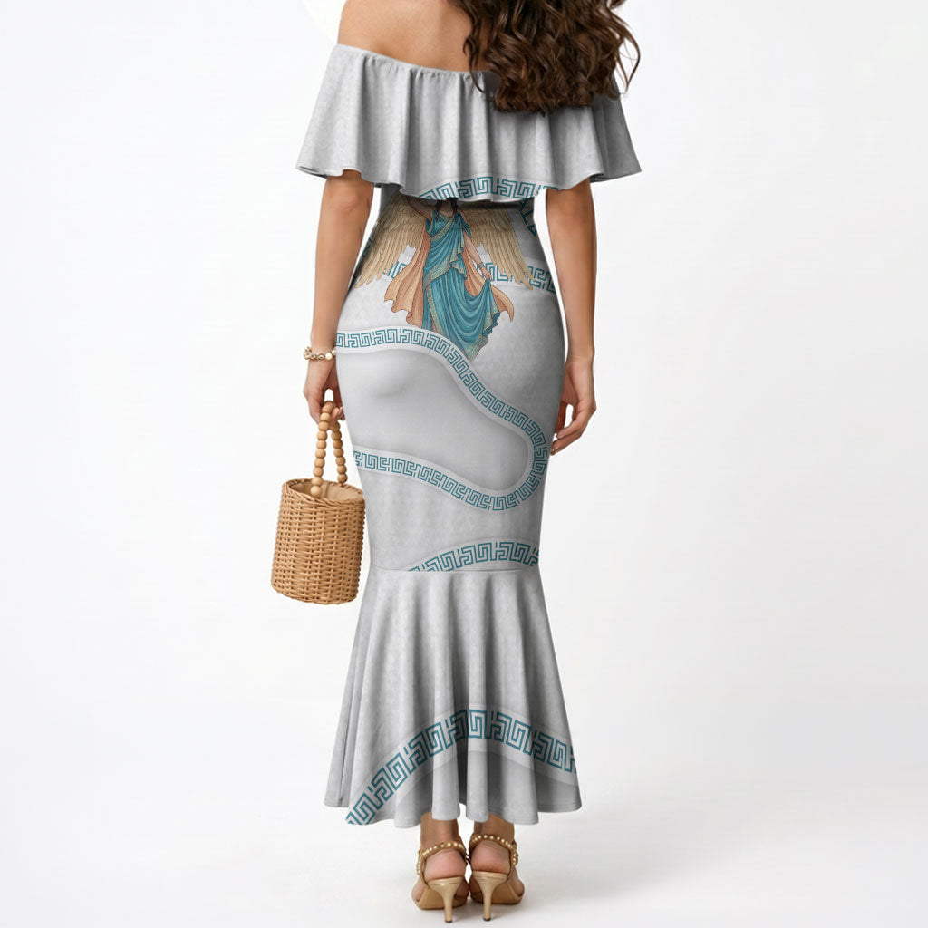 Iris Goddess Mermaid Dress Winged Iris Caduceus Staff Rainbow Ribbon Greek Key