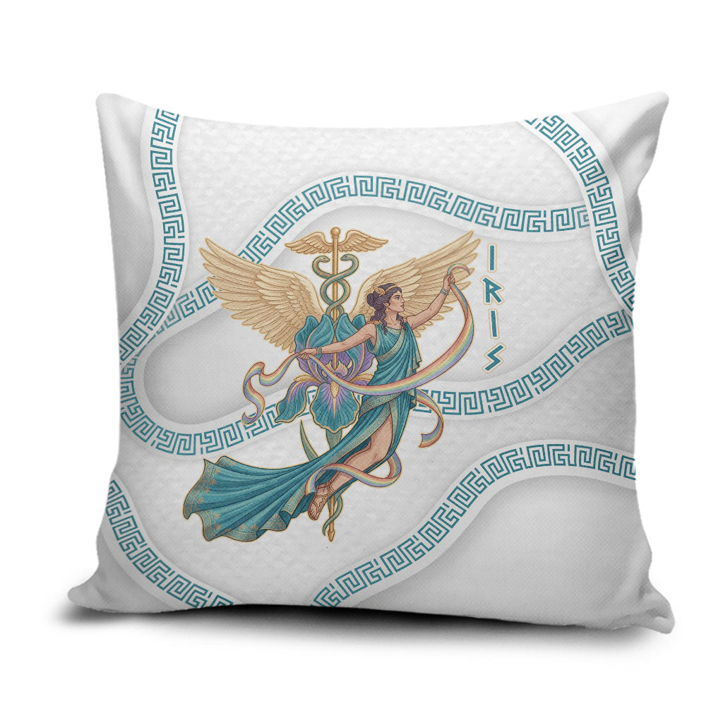 Iris Goddess Pillow Cover Winged Iris Caduceus Staff Rainbow Ribbon Greek Key