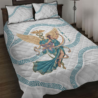 Iris Goddess Quilt Bed Set Winged Iris Caduceus Staff Rainbow Ribbon Greek Key