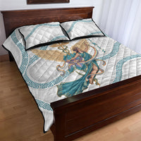 Iris Goddess Quilt Bed Set Winged Iris Caduceus Staff Rainbow Ribbon Greek Key