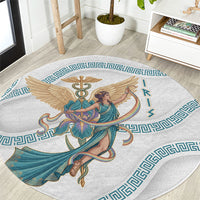 Iris Goddess Round Carpet Winged Iris Caduceus Staff Rainbow Ribbon Greek Key