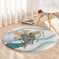 Iris Goddess Round Carpet Winged Iris Caduceus Staff Rainbow Ribbon Greek Key
