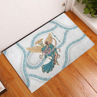 Iris Goddess Rubber Doormat Winged Iris Caduceus Staff Rainbow Ribbon Greek Key