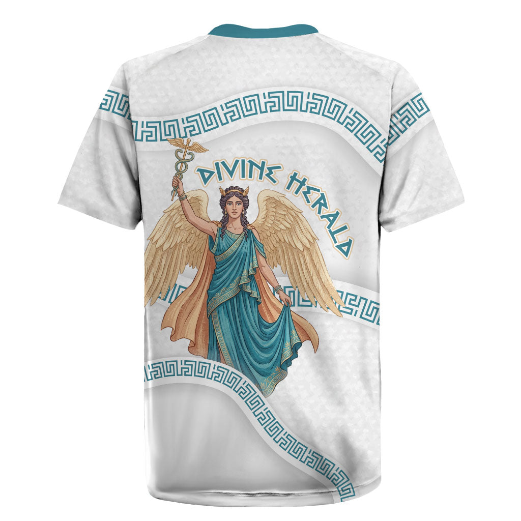 Iris Goddess Rugby Jersey Winged Iris Caduceus Staff Rainbow Ribbon Greek Key