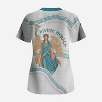 Iris Goddess Scrub Top Winged Iris Caduceus Staff Rainbow Ribbon Greek Key