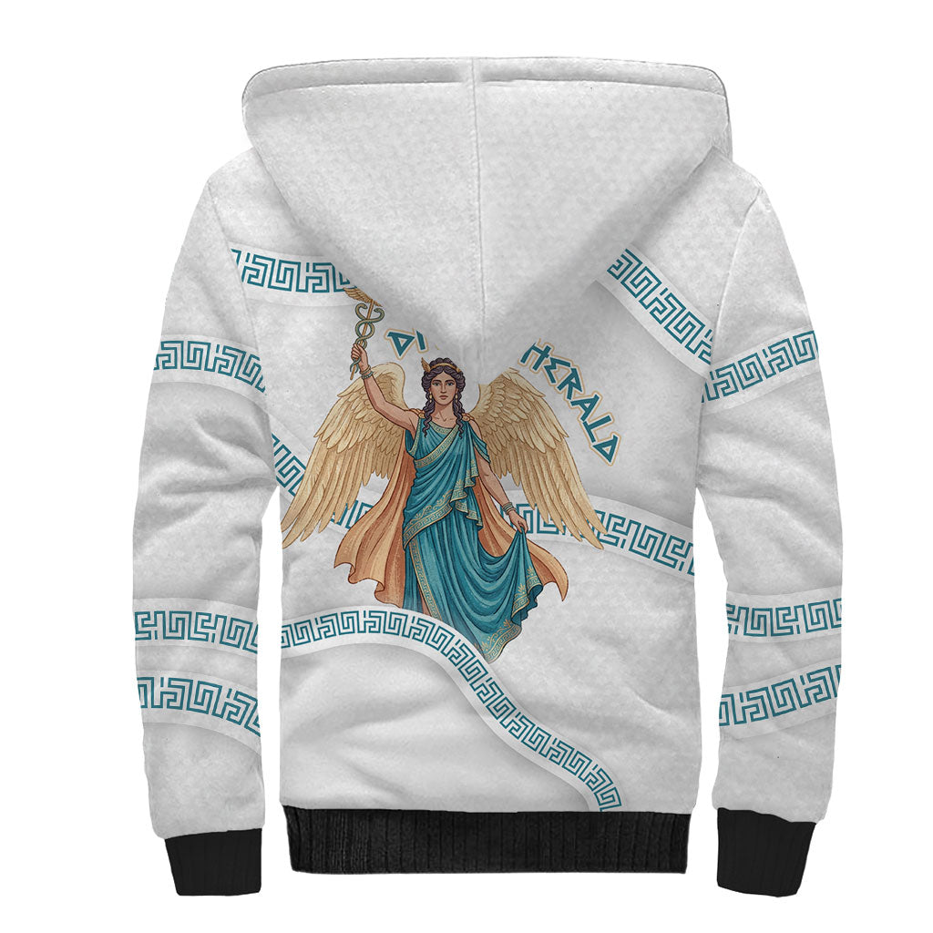 Iris Goddess Sherpa Hoodie Winged Iris Caduceus Staff Rainbow Ribbon Greek Key