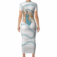 Iris Goddess Short Sleeve Bodycon Dress Winged Iris Caduceus Staff Rainbow Ribbon Greek Key