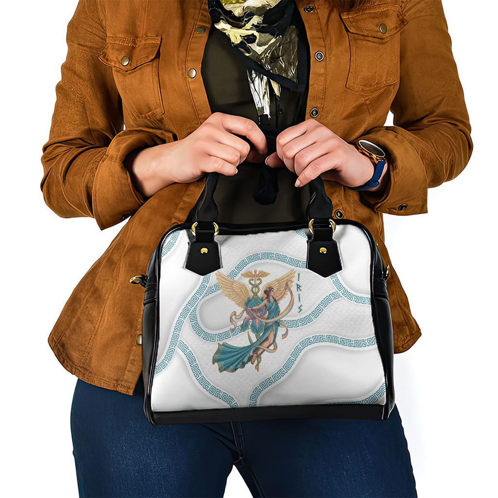 Iris Goddess Shoulder Handbag Winged Iris Caduceus Staff Rainbow Ribbon Greek Key