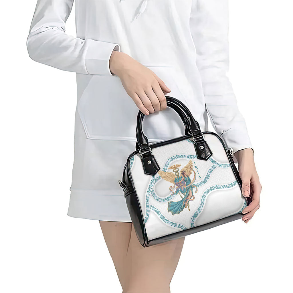 Iris Goddess Shoulder Handbag Winged Iris Caduceus Staff Rainbow Ribbon Greek Key