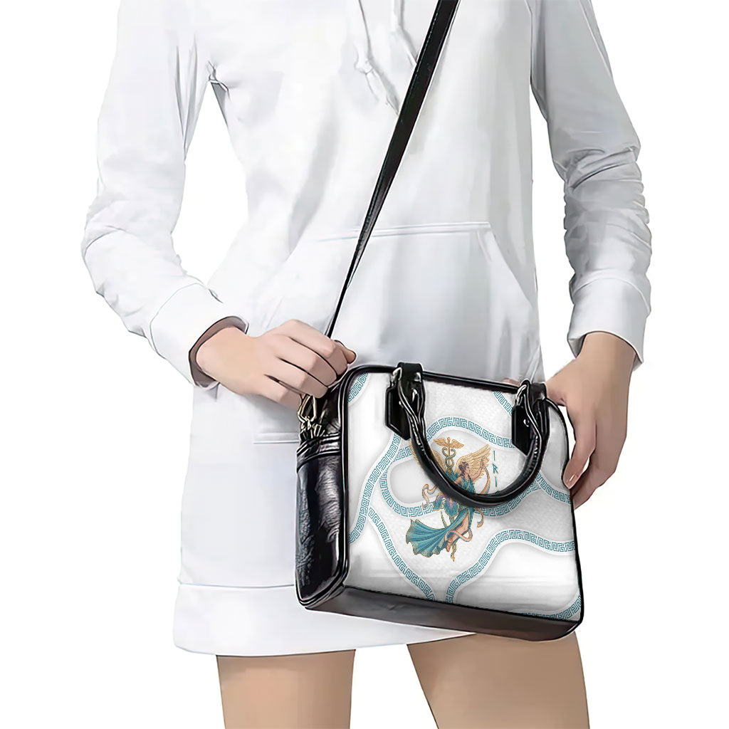 Iris Goddess Shoulder Handbag Winged Iris Caduceus Staff Rainbow Ribbon Greek Key