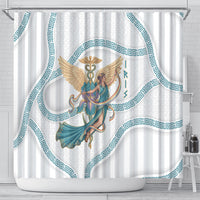 Iris Goddess Shower Curtain Winged Iris Caduceus Staff Rainbow Ribbon Greek Key