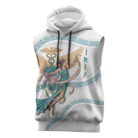 Iris Goddess Sleeveless Hoodie Winged Iris Caduceus Staff Rainbow Ribbon Greek Key