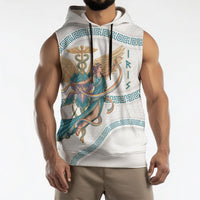 Iris Goddess Sleeveless Hoodie Winged Iris Caduceus Staff Rainbow Ribbon Greek Key