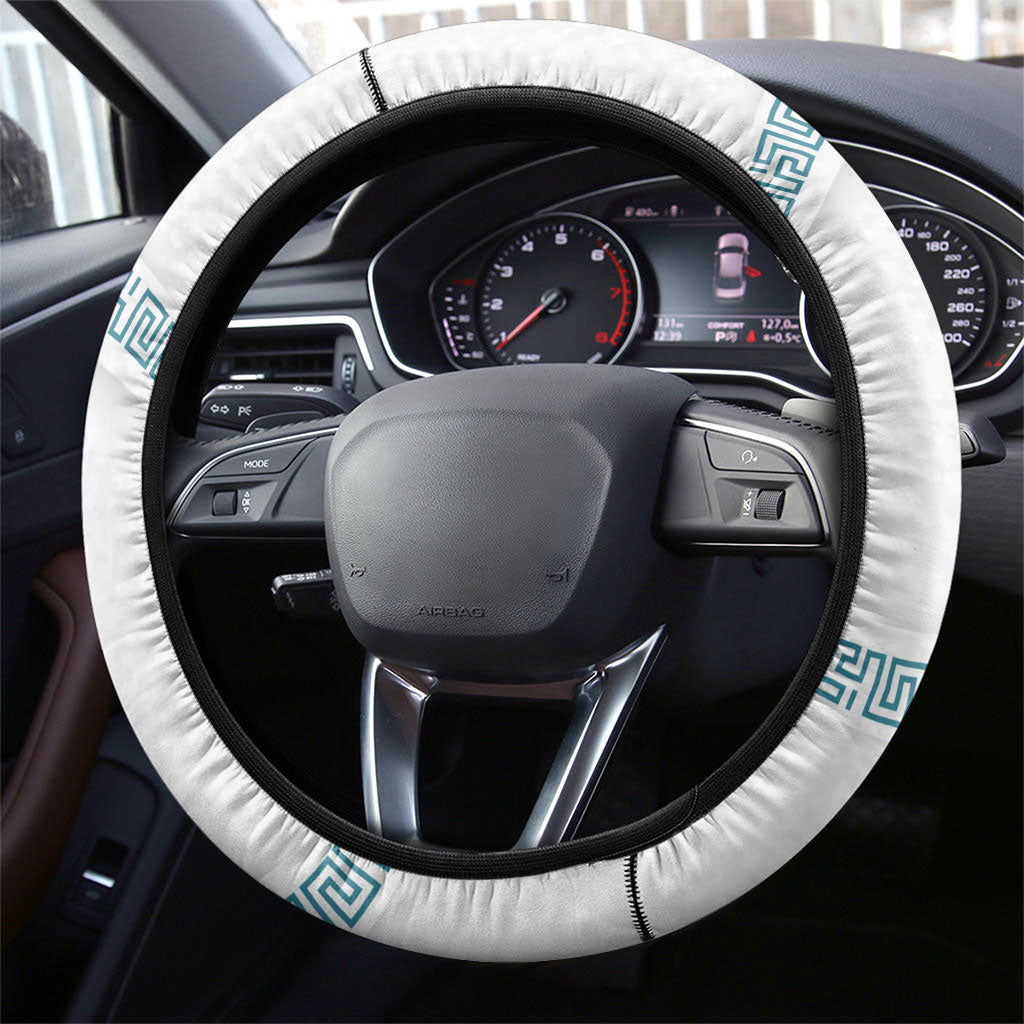 Iris Goddess Steering Wheel Cover Winged Iris Caduceus Staff Rainbow Ribbon Greek Key
