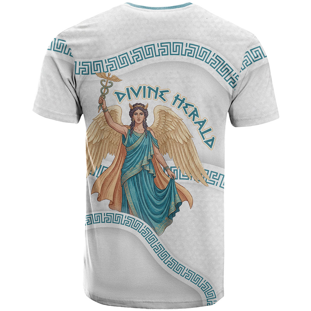 Iris Goddess T Shirt Winged Iris Caduceus Staff Rainbow Ribbon Greek Key