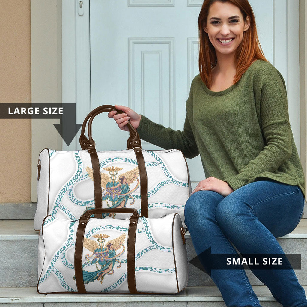 Iris Goddess Travel Bag Winged Iris Caduceus Staff Rainbow Ribbon Greek Key