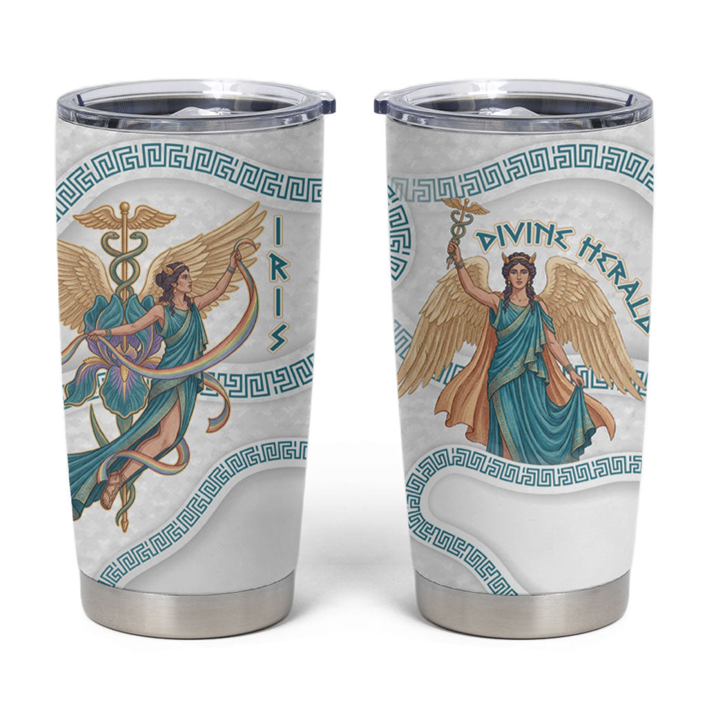 Iris Goddess Tumbler Cup Winged Iris Caduceus Staff Rainbow Ribbon Greek Key