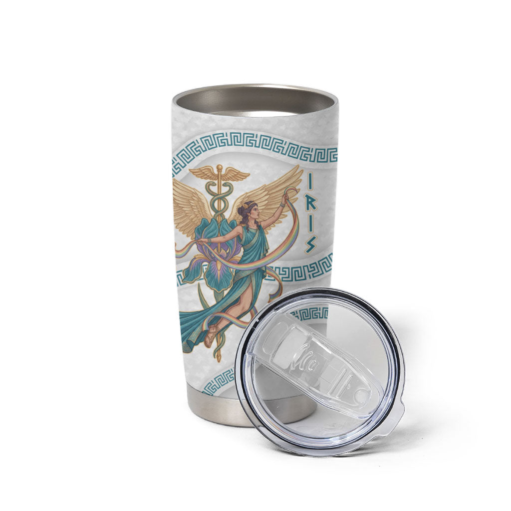 Iris Goddess Tumbler Cup Winged Iris Caduceus Staff Rainbow Ribbon Greek Key