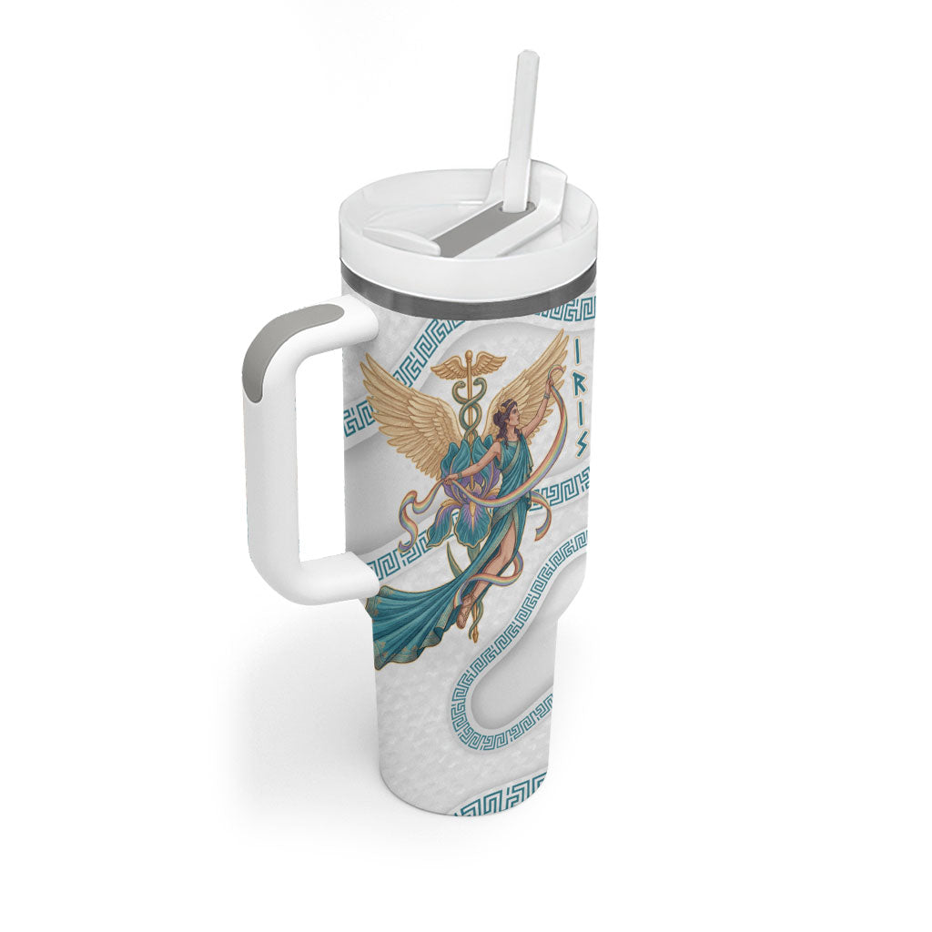 Iris Goddess Tumbler With Handle Winged Iris Caduceus Staff Rainbow Ribbon Greek Key