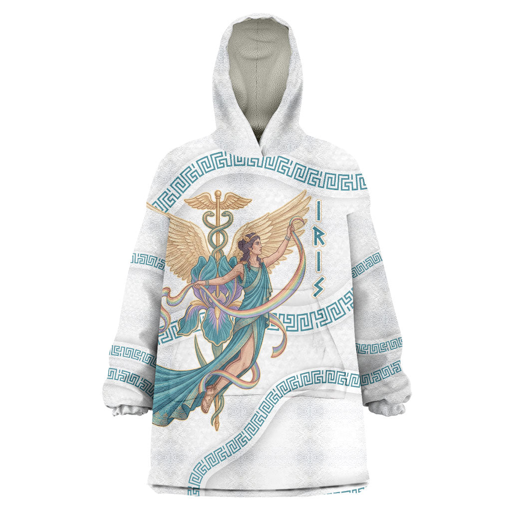 Iris Goddess Wearable Blanket Hoodie Winged Iris Caduceus Staff Rainbow Ribbon Greek Key