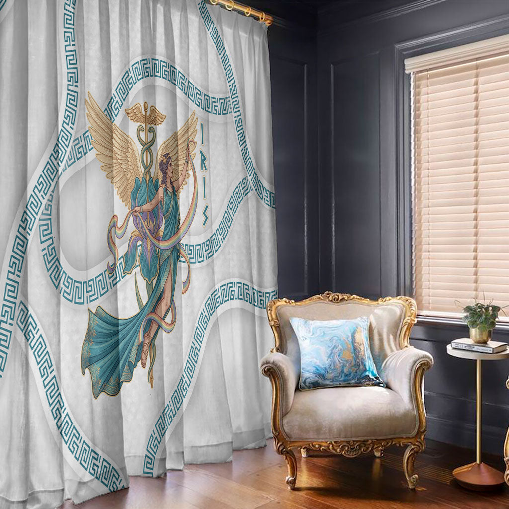 Iris Goddess Window Curtain Winged Iris Caduceus Staff Rainbow Ribbon Greek Key