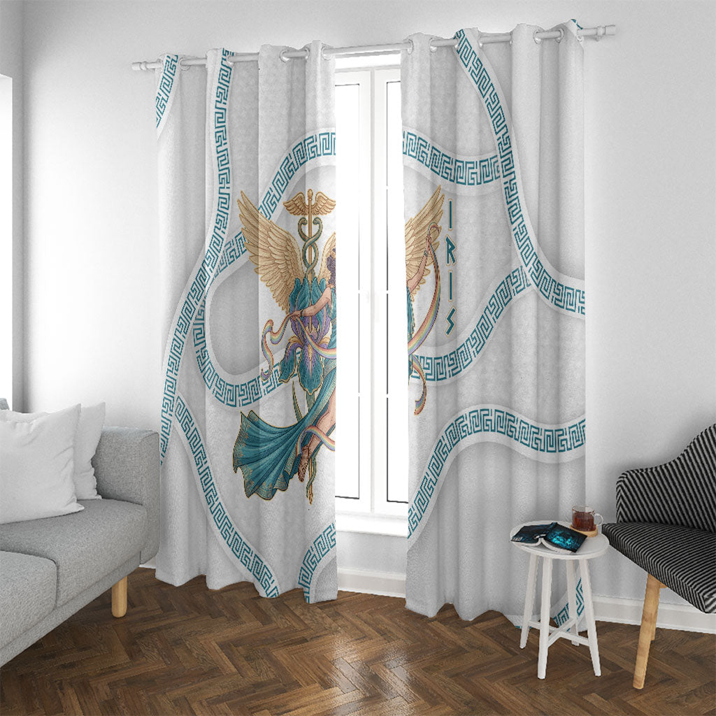 Iris Goddess Window Curtain Winged Iris Caduceus Staff Rainbow Ribbon Greek Key