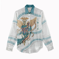 Iris Goddess Women Casual Shirt Winged Iris Caduceus Staff Rainbow Ribbon Greek Key