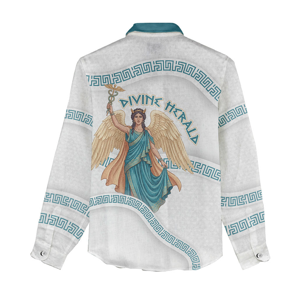Iris Goddess Women Casual Shirt Winged Iris Caduceus Staff Rainbow Ribbon Greek Key