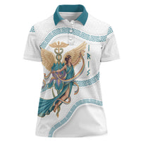 Iris Goddess Women Polo Shirt Winged Iris Caduceus Staff Rainbow Ribbon Greek Key