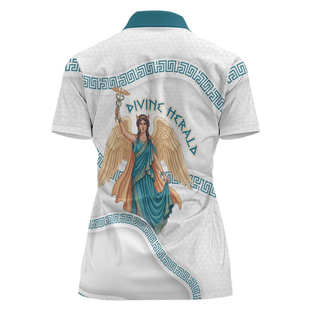Iris Goddess Women Polo Shirt Winged Iris Caduceus Staff Rainbow Ribbon Greek Key