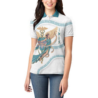 Iris Goddess Women Polo Shirt Winged Iris Caduceus Staff Rainbow Ribbon Greek Key