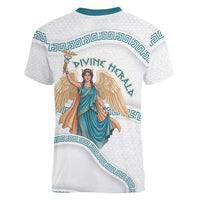 Iris Goddess Women V-Neck T-Shirt Winged Iris Caduceus Staff Rainbow Ribbon Greek Key