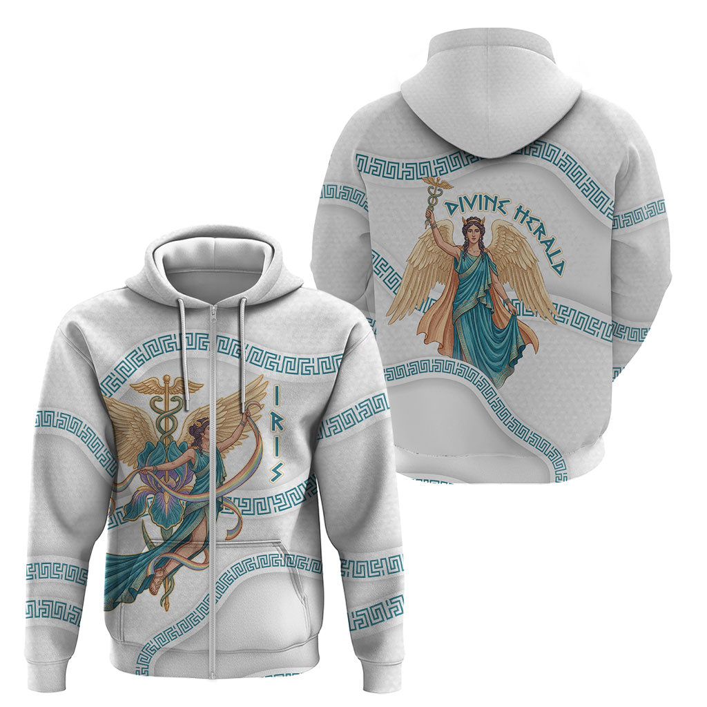 Iris Goddess Zip Hoodie Winged Iris Caduceus Staff Rainbow Ribbon Greek Key