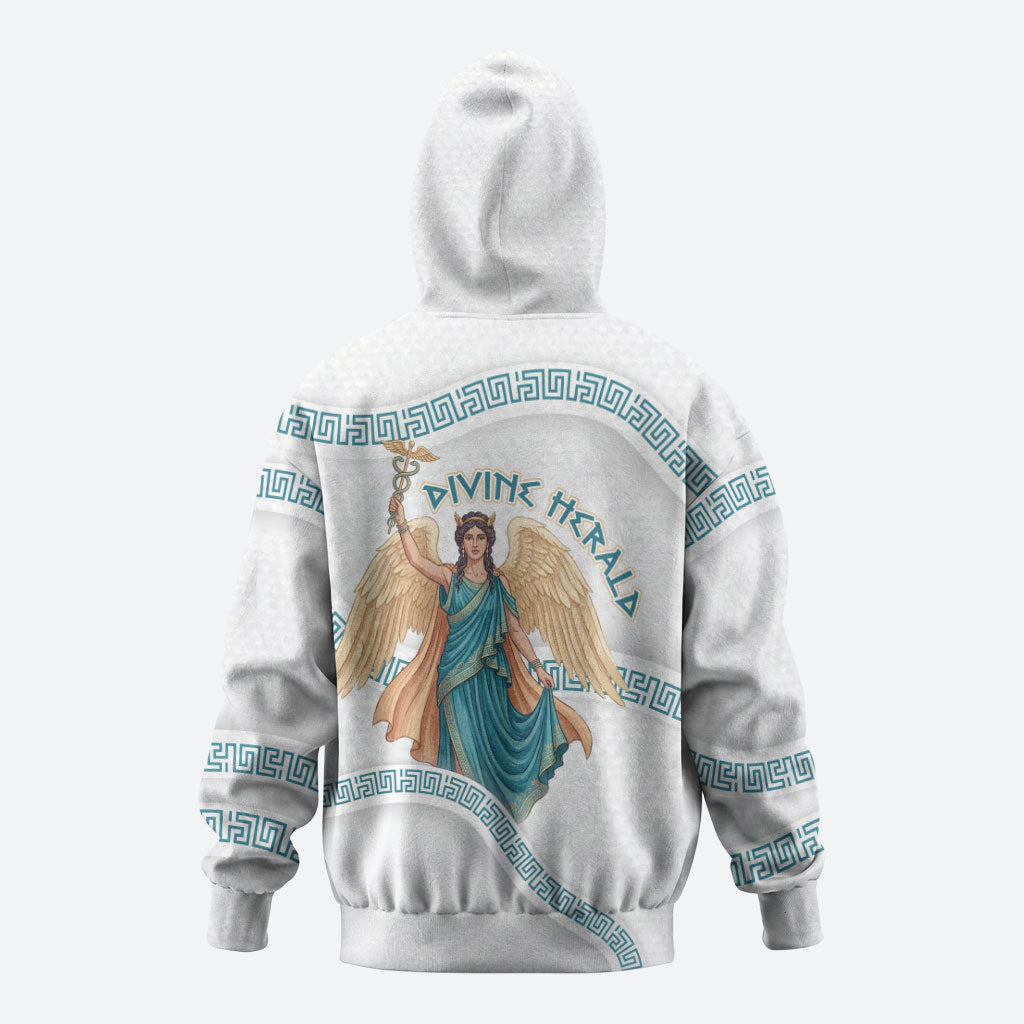 Iris Goddess Zip Hoodie Winged Iris Caduceus Staff Rainbow Ribbon Greek Key