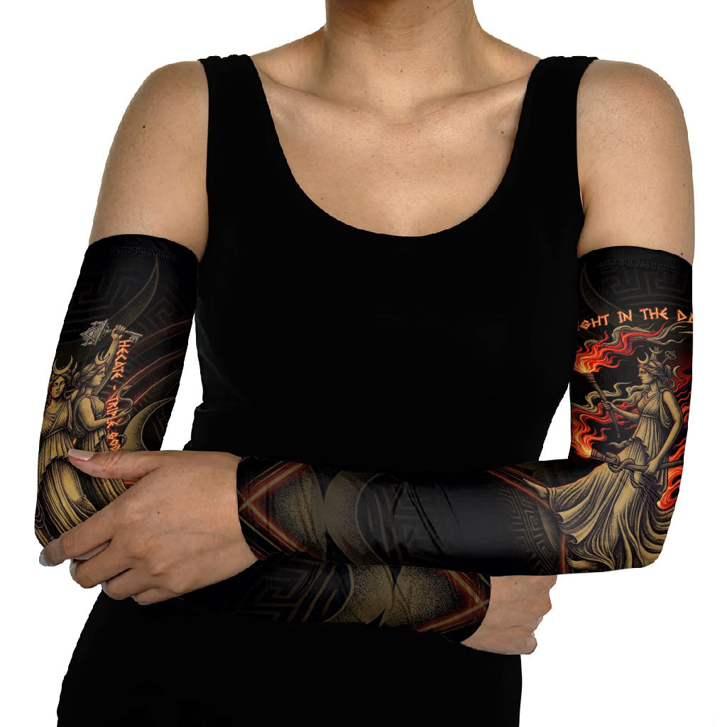 Hecate Triple Goddess Arm Sleeves Greek Hecate Flaming Torches Key Snake And Hounds