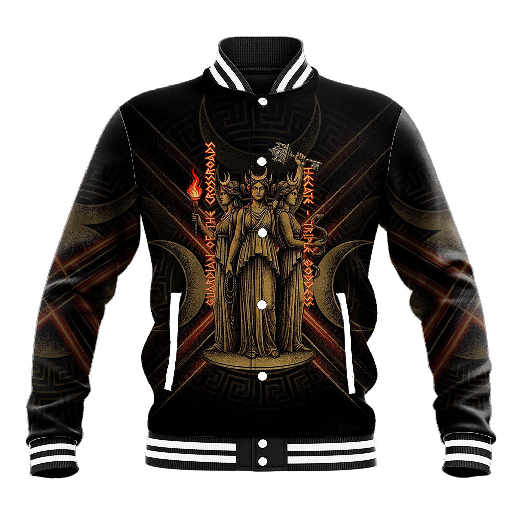 Hecate Triple Goddess Baseball Jacket Greek Hecate Flaming Torches Key Snake And Hounds