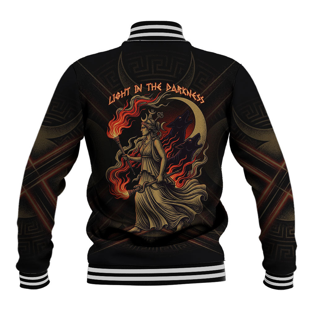 Hecate Triple Goddess Baseball Jacket Greek Hecate Flaming Torches Key Snake And Hounds