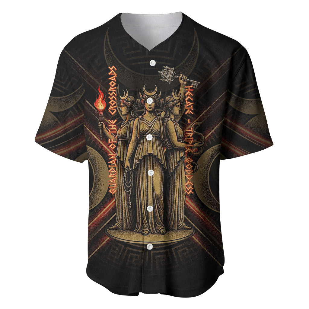 Hecate Triple Goddess Baseball Jersey Greek Hecate Flaming Torches Key Snake And Hounds