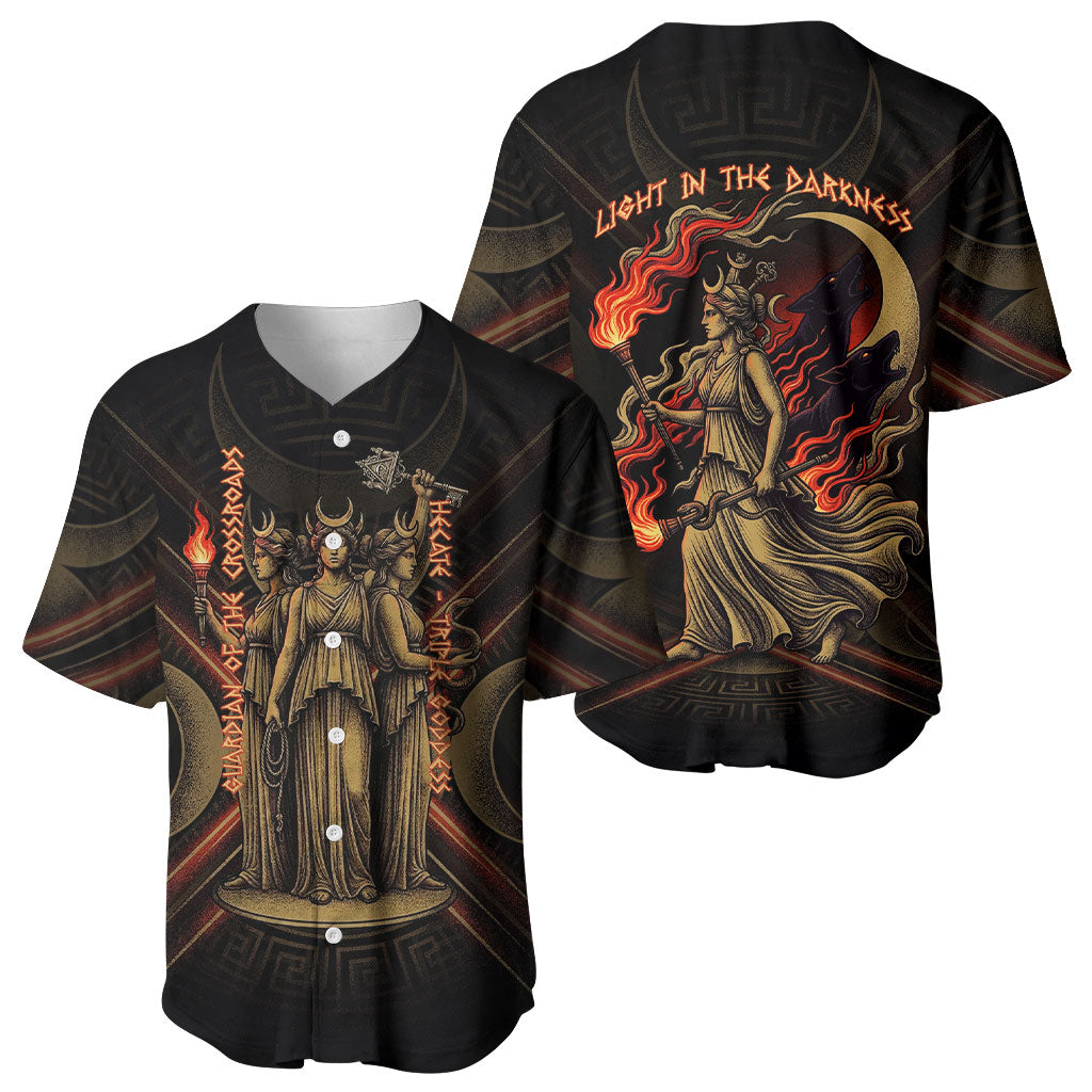 Hecate Triple Goddess Baseball Jersey Greek Hecate Flaming Torches Key Snake And Hounds