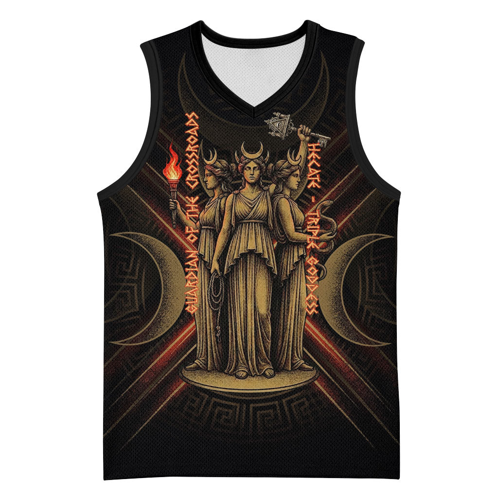 Hecate Triple Goddess Basketball Jersey Greek Hecate Flaming Torches Key Snake And Hounds