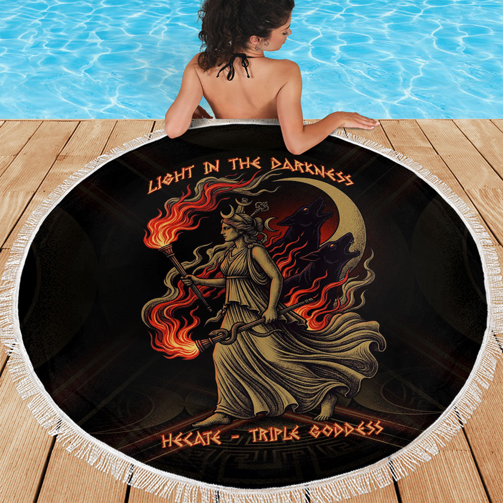 Hecate Triple Goddess Beach Blanket Greek Hecate Flaming Torches Key Snake And Hounds