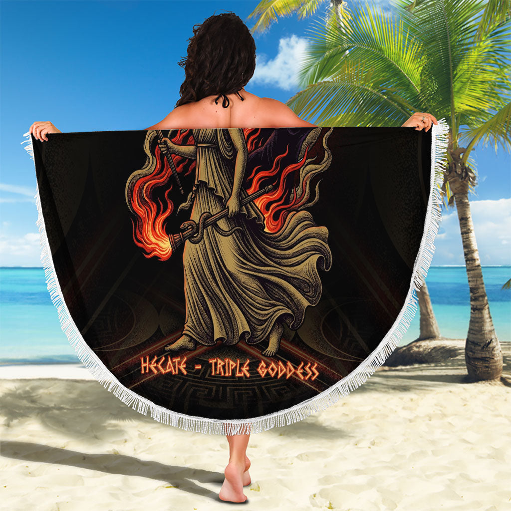 Hecate Triple Goddess Beach Blanket Greek Hecate Flaming Torches Key Snake And Hounds