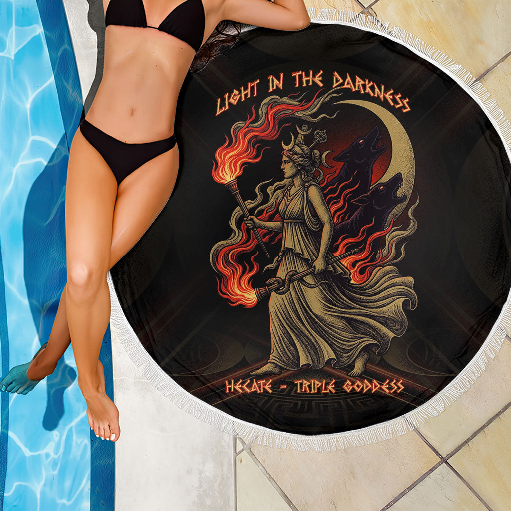 Hecate Triple Goddess Beach Blanket Greek Hecate Flaming Torches Key Snake And Hounds